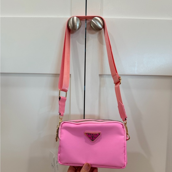 Prada Novelty/GWP Pink Crossbody Bag with Novelty Tan Scrunchie - NWT - Picture 8 of 13